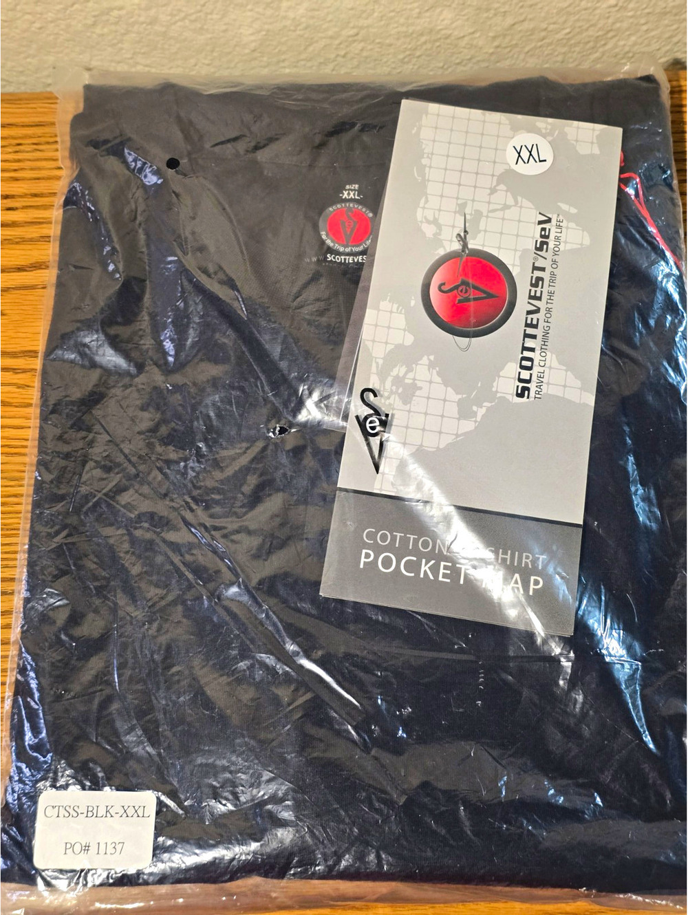 SCOTTeVEST SeV Cotton T-Shirt Pocket Map Black XXL 2XL Travel NWT